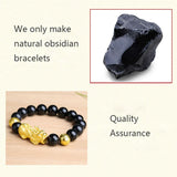 Feng Shui Obsidian Stone Beads Bracelet Men Women Wristband Gold Color Black Pixiu Wealth Lucky Changing Health Wrist Bangles