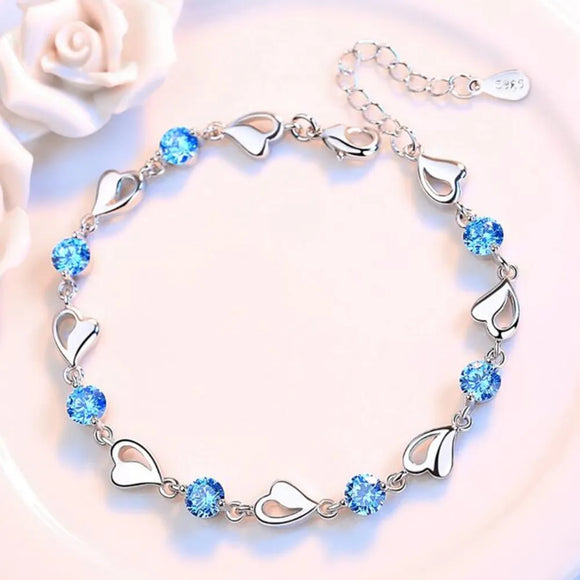 JewelryTop Store 925 Sterling Silver Bracelet Jewelry High Quality Retro Heart Wedding Shaped Cubic Zirconia Length 17CM+4CM