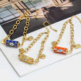 Gold Color Metal Multicolor Hexagonal Prism Eye Enamel Bracelet for Women Fashion Pop Art Punk Hip Hop Handmade Jewelry