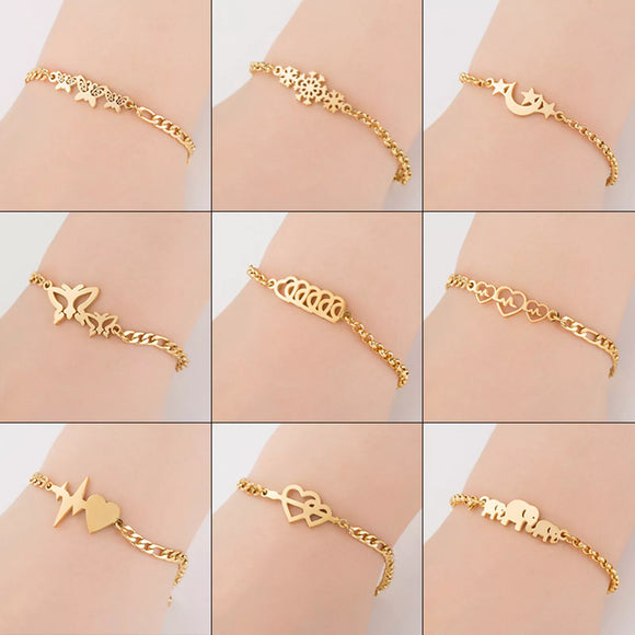 1PC 304 Stainless Steel Stylish Bracelets Gold Color Fashion Hollow Butterfly Pendant Chain Bracelet Jewelry for Women 16cm long