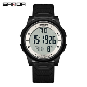 Sanda 6107 New Arrival Trendy Hot Model For Men Outdoor Sport Silincone Strap Digital Movement Electronic Alarm Mode Wrist Watch