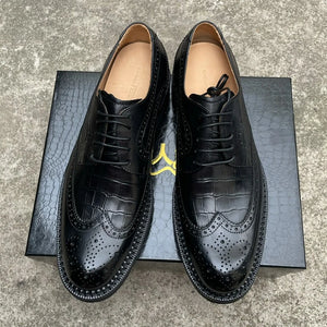 2023 New British Carved Men's Shoes Lace up Derby Thick Sole Shoes Casual Men's Leather Shoes