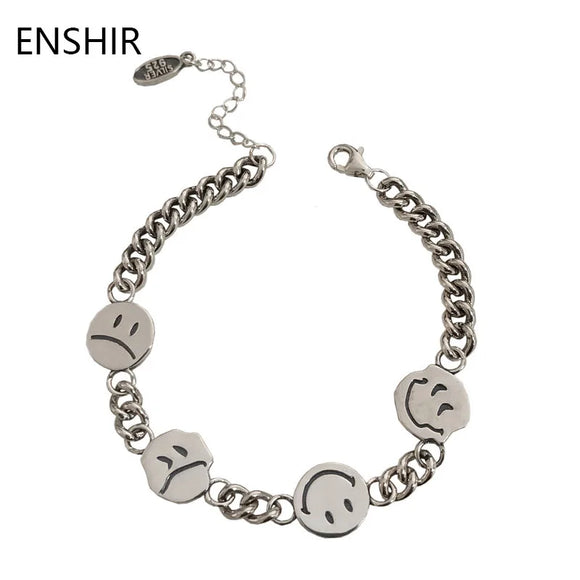 ENSHIR Silver Plated Face Shaped Bracelet for Women Men Vintage Jewlery Gifts Wholesale