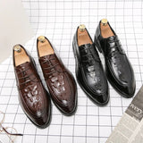 2023 New Casual Derby Shoes for Men Black Fashion Business Men Dress Leather Shoes Crocodile Pattern Wedding Shoes Men Shoes