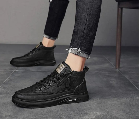 New Men Shoes Fashion High Tops Leather Casual Shoes Spring Autumn Youth Cool Flats Skateboard Shoes Zipper Sneakers