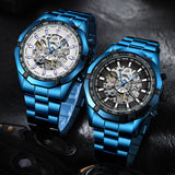 Forsining Fashion Blue Watches Waterproof Steampunk Stainless Steel Male Automatic Skeleton Mechanical Wristwatch Relojes Hombre