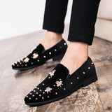 British Black Metal Buckle Shoes for Men Solid Slip-on Dress Wedding Loafers Causal Velvet Slippers Shoes Luxury Red Shoes Male
