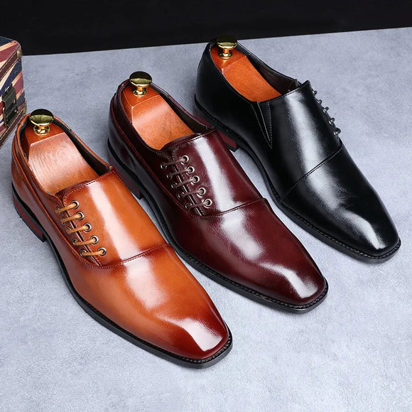 Men's Casual Business Shoes Microfiber Leather Square Toe Lace-up Mens Dress Office Flats Men Fashion Wedding Party Oxfords