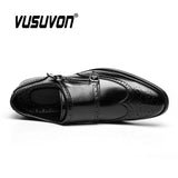 Men Fashion Formal Handmade Derby Dress Cow Genuine Leather Gentleman Double Buckles Monk Shoe Pointed Black Wedding Flats 38-48