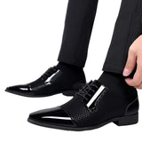 Classical Leather Shoes For Men Slip On PU Leather Low Rubber Sole Square Heel Work Formal Dress Shoes Shallow Mouth Shoes