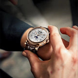 2023 Business Waterproof Mechanical Watches Men Top Brand Luxury Leather Watch For Men Moon Phase Automatic Wristwatch