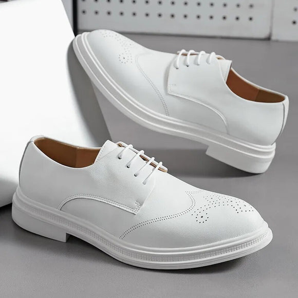 New Arrival White Shoes for Men Comfort Leather Derby Shoes Men Lace-up Casual Business Shoes Big Size 46 Dress Shoes for Men