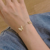 ANENJERY Golden Butterfly Charm Bracelet for Women Elegant White Shell Zircon Chain Bracelet Friends Birthday Gift