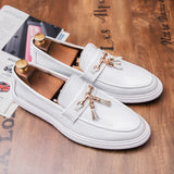 Korean style mens fashion wedding party dresses genuine leather tassels shoes slip-on lazy shoe black white summer loafers male