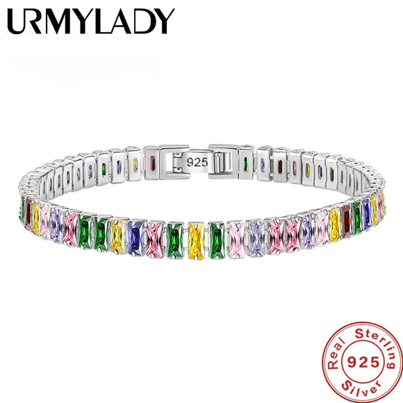 korean fashion 925 Sterling Silver Light Luxury Color Crystal Hand Bracelet For Women Charm Wedding Jewelry Gift Party 18cm