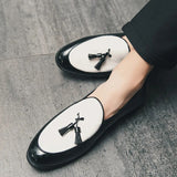 LUXURY LOAFERS ELEGANT MEN DRESS WEDDING OFFICE SHOES SUEDE PATCHWORK PATENT LEATHER SLIP ON TASSEL LOAFER FOR MEN CASUAL SHOES