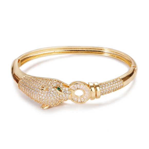 Women’s Gold Color Leopard Head Bracelets Bangles Men Jewelry Luxury Hip Hop Jewelry Gold Copper Open Bracelet Zirconia Bracelet