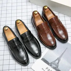 LuckMan Mens Dress Shoes PU Leather Fashion Men Business Dress Loafers Pointy  Shoes