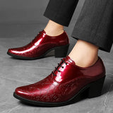 Fashion High Heel Men White Dress Shoes Leather Glitter Men Oxfords Shoes Pointed Toe Lace-up Men Formal Shoes Zapatos Hombres