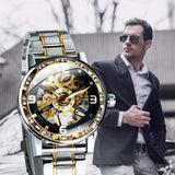 Forsining Gold Skeleton Mechanical Watches Luxury Diamond Case Luminous Hands Business Watch for Men Stainless Steel Strap 2023