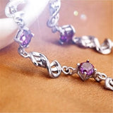 korean fashion 925 Sterling Silver noble White Purple crystal Bracelet for women wedding Jewelry Accessories 17CM+4CM