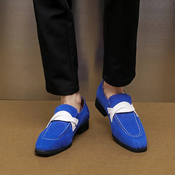 New Blue Loafers for Men Flock Round Toe Business Slip-On Dress Shoes Handmade Size 38-48 Free Shipping Mens Shoes