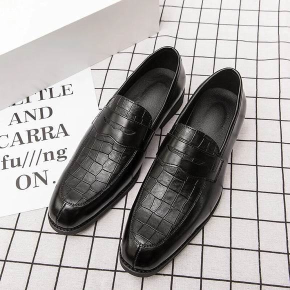 Man Loafers Fashion Leather Party Black Solid Color Dress Round Toe Slip-On Shoes Wedding Daily Casual shoes