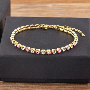 Nidin Lucky Evil Eye Shiny Charm CZ Tennis Bracelet for Women Crystal Zircon Jewelry Adjustable Gold Plated Chain Bangle Gift