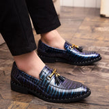Men Leather Driving Shoes tassel Black Blue Slip On loafers spring Summer Men Leather moccasins outdoor club pary shoes men