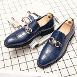 Crocodile Pattern Faux Leather Dress Shoes for Men Designer Luxury Golden Metal Decoration Formal Shoe Plus 48 Moccasin Loafers