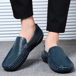 Hollow Personality British Bean Shoes Men's Breathable Leather Soft Sole Lazy Korean Version of The Trend Leisure Driving Shoes