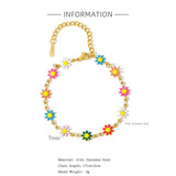 HIYEE Charm 18k Gold Plated Stainless Steel Choker Necklace Set Women Colorful Daisy Chain Bracelet bijoux acier inoxidable