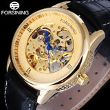 FORSINING Men Creative Mechanical Watch Mens Vintage Skeleton Automatic Watches Leather Strap Casual Wristwatches