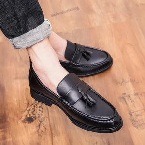 Spring Men's Casual Leather Shoes Adult Mens Formal Youth Tassel British Korean Trendy Male Pointed Lace Up Solid Sewing 38 44