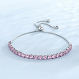 925 Sterling Silver Bracelet Pink Zircon Crystal Adjustable Bracelet For Women'S Jewelry