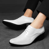 Fashion High Heel Men White Dress Shoes Leather Glitter Men Oxfords Shoes Pointed Toe Lace-up Men Formal Shoes Zapatos Hombres