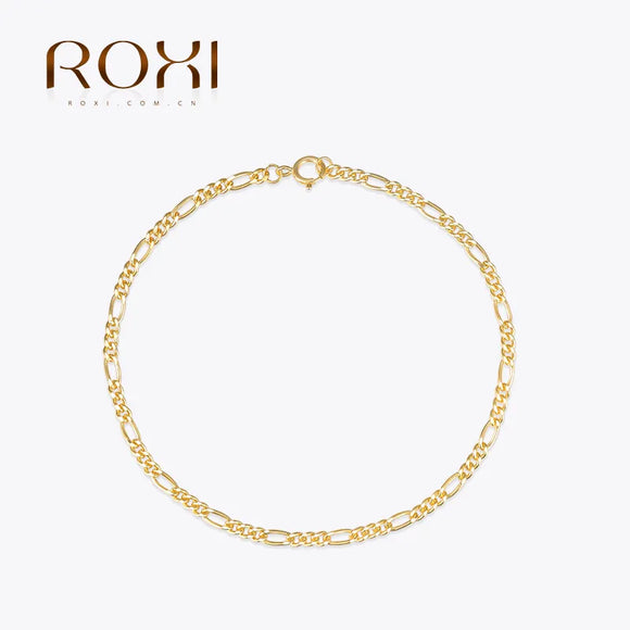 ROXI Pulseras Mujer 925 Sterling Silver Figaro Chain Bracelets For Women Punk Cool Party Bangle Simple 18K Gold Plated Bracelet