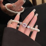 2023 New Korean Exquisite Pink Love Pearl Elastic Bracelet Fashion Temperament Simple Bracelet Women's Jewelry