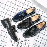 Men Leather Shoes Casual Shoes Men Tassel Flat Shoes Fashion Blue Formal Shoes Slip-On Oxfords Shoes Luxury Patent Leather Shoes