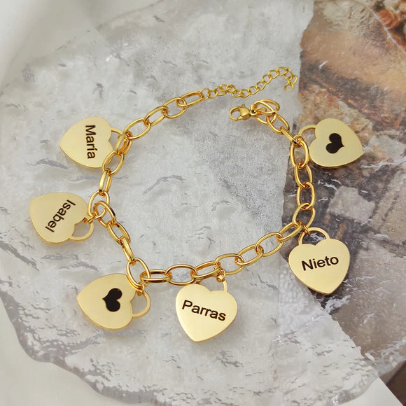 Bracelets for Women Personalized Heart-Shaped Charms Bracelet Custom Name Bracelet Stainless Steel Jewelry Gifts Pulseras Mujer