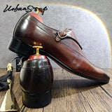 Luxury Men Monk Shoes Coffee Black Buckle Strap Loafers Men Casual Dress Shoes Formal Business Wedding Leather Shoes Men
