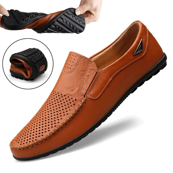 Summer Men Shoes Casual Luxury Brand Italian Mens Loafers Genuine Leather Moccasins Hollow Out Breathable Slip on Driving Shoes