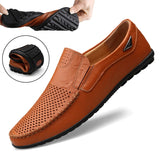 Summer Men Shoes Casual Luxury Brand Italian Mens Loafers Genuine Leather Moccasins Hollow Out Breathable Slip on Driving Shoes