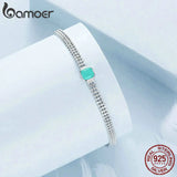 BAMOER 925 Sterling Turquoise Zircon Bracelet Multi-layer Beads Chain Link for Women Original Design Delicate Fine Jewelry Gift