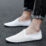 Italian Men Shoes Casual Luxury Brand Summer Mens Loafers Genuine Leather Moccasins Hollow Out Breathable Slip on Driving Shoes
