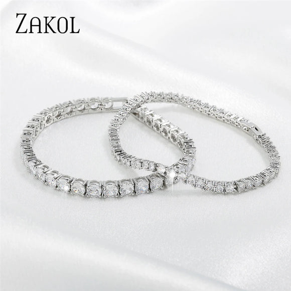 ZAKOL 2mm 3mm 4mm Hip Round Cubic Zirconia Crystal Tennis Bracelets for Women Fashion Wedding Jewelry Pulseras Mujer BP171