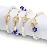 Lucky Eye Natural Freshwater Pearl Beaded Bracelet Blue Evil Eye Bead Charm Bracelet for Women Girls Men Fashion Jewelry BE647