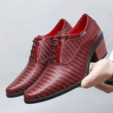 Leather Glitter Men High Heel Shoes Height Increasing Mens Oxfords Shoes Pointed Toe Lace-up Mens Dress Shoes Zapatos Hombres