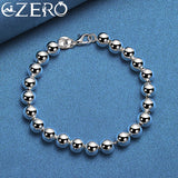 ALIZERO 925 Sterling Silver 24K Gold Smooth 6MM Beads Bracelet Chain For Woman Charms Wedding Engagement Party Jewelry Gifts
