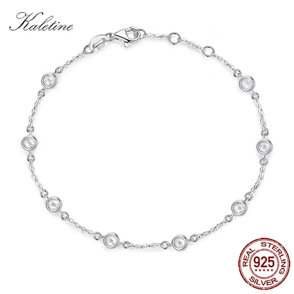 Kaletine Women Bracelet 925 Sterling Silver Clear CZ Custom Bracelets for Women White Gold Color Charm Pride Jewelry KLTB096